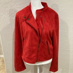 Banana Republic Red Vegan Suede Moto Jacket with Asymmetrical Zipper Size L